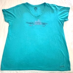 Life Is Good V neck Tshirt XL Kayak "just add water"